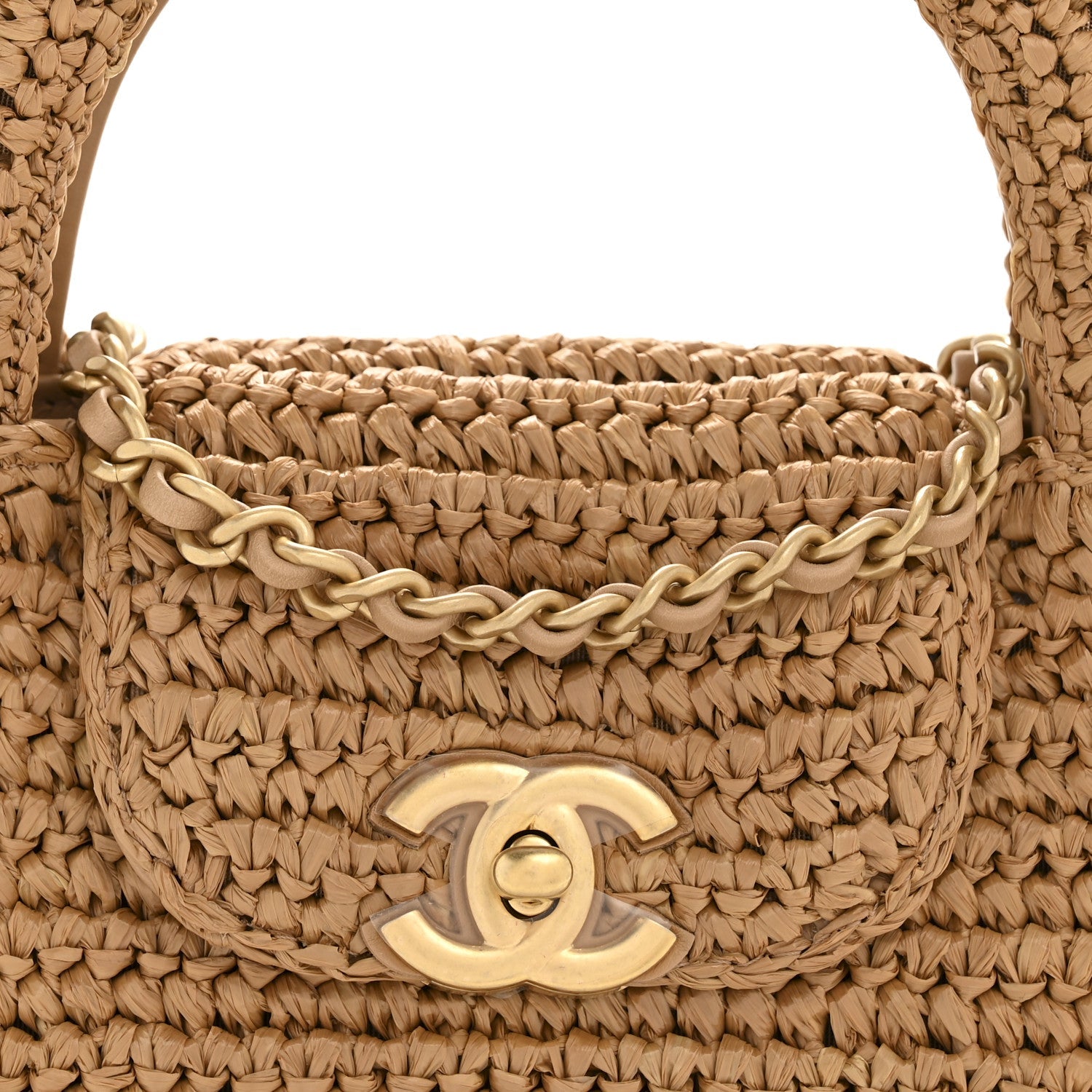 Chanel Braided Raffia Nano Kelly Flap Bag Dark Beige