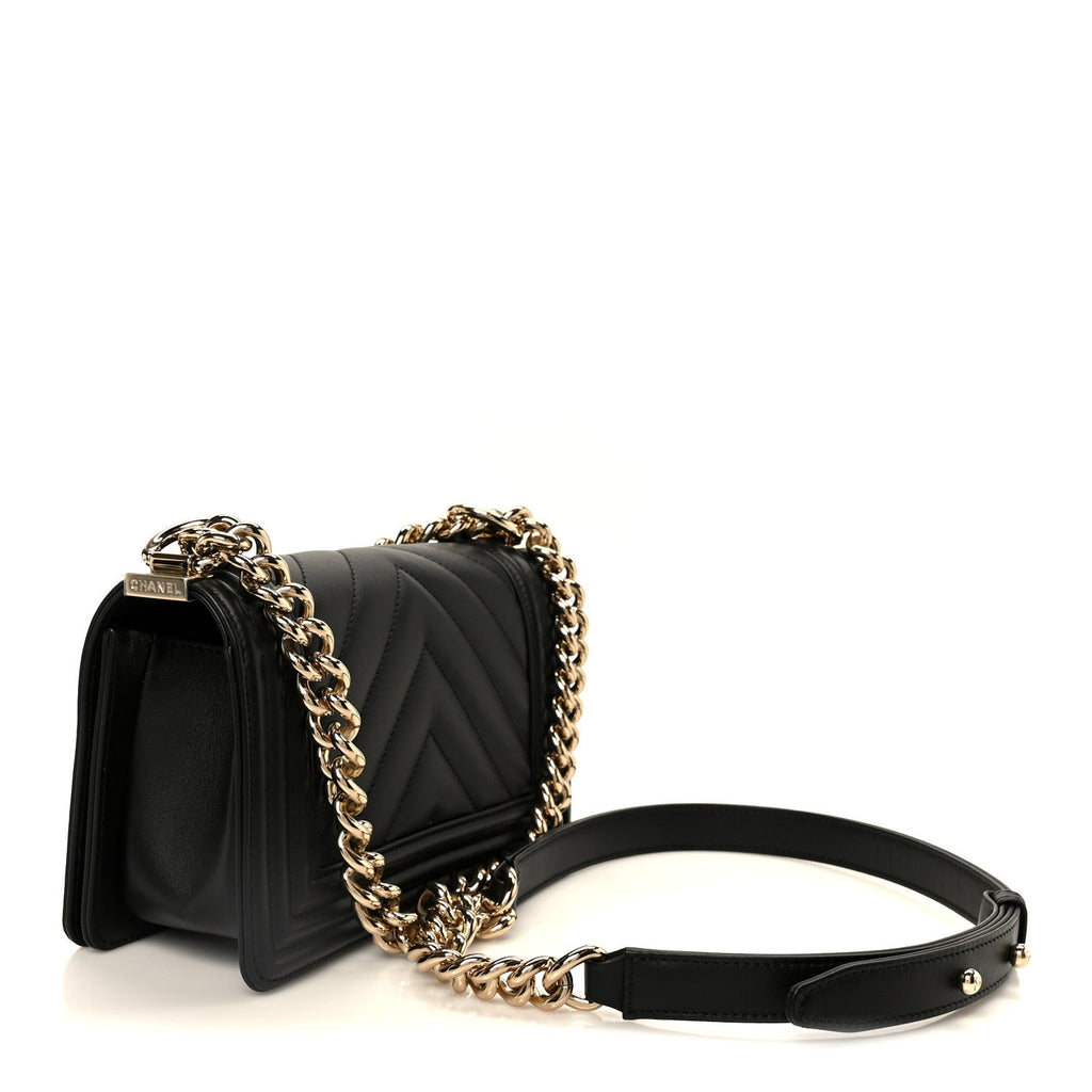 Chanel Lambskin Chevron Quilted Small Boy Flap Black