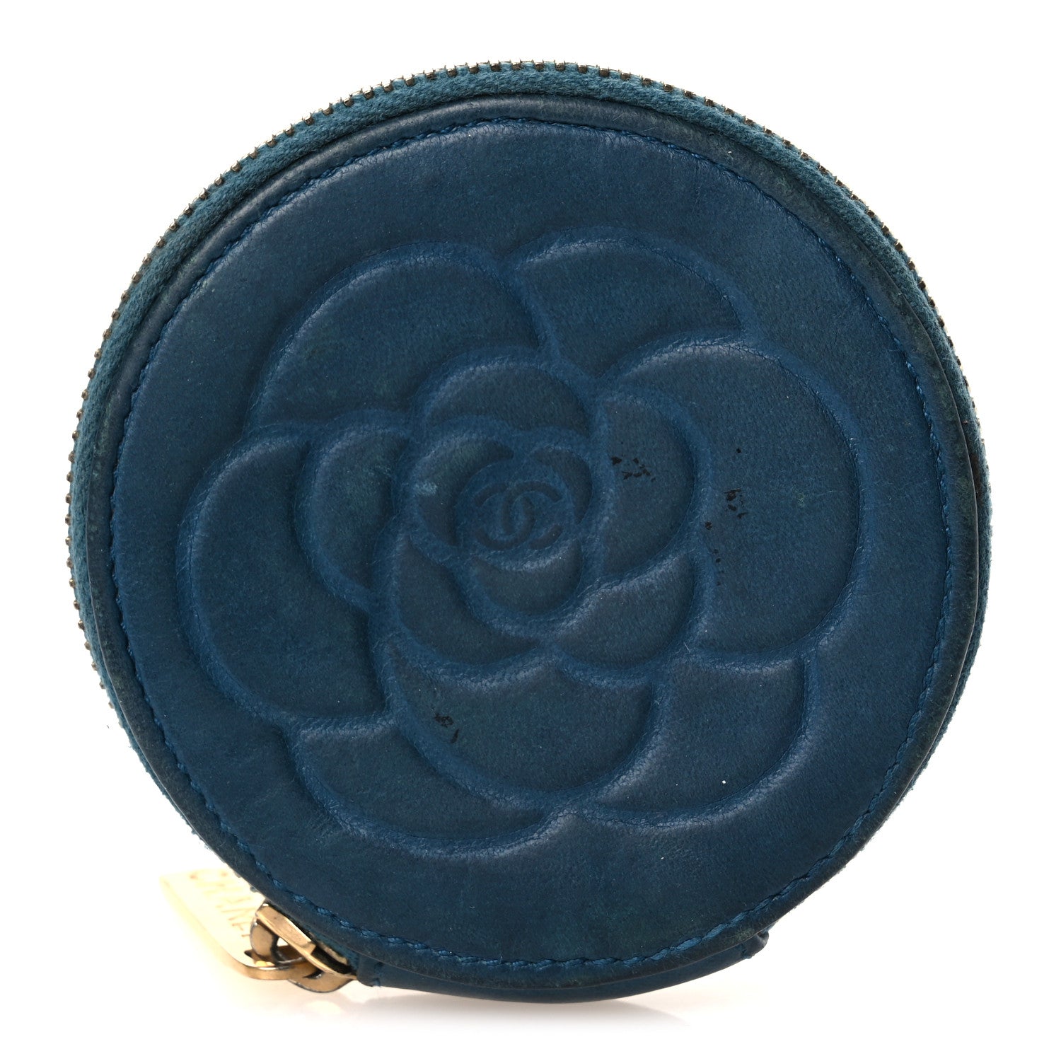 Lambskin Round Camellia CC Coin Purse Navy
