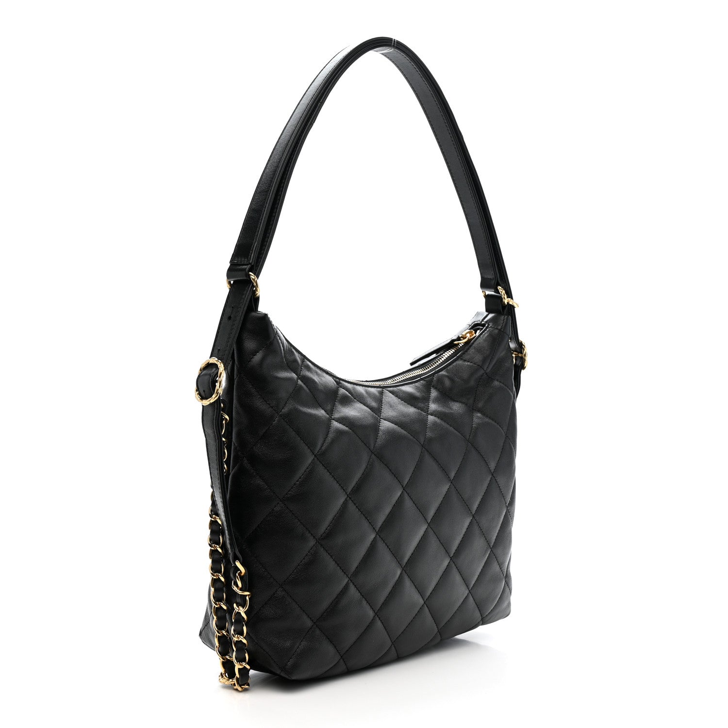Chanel Lambskin Quilted Maxi Hobo Black