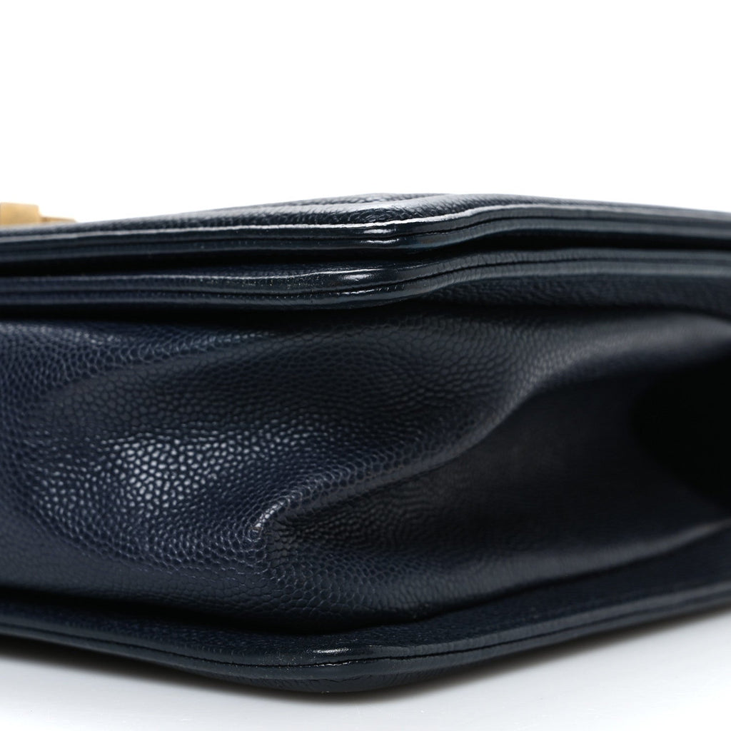 Chanel Metallic Caviar Quilted Medium Boy Flap Navy
