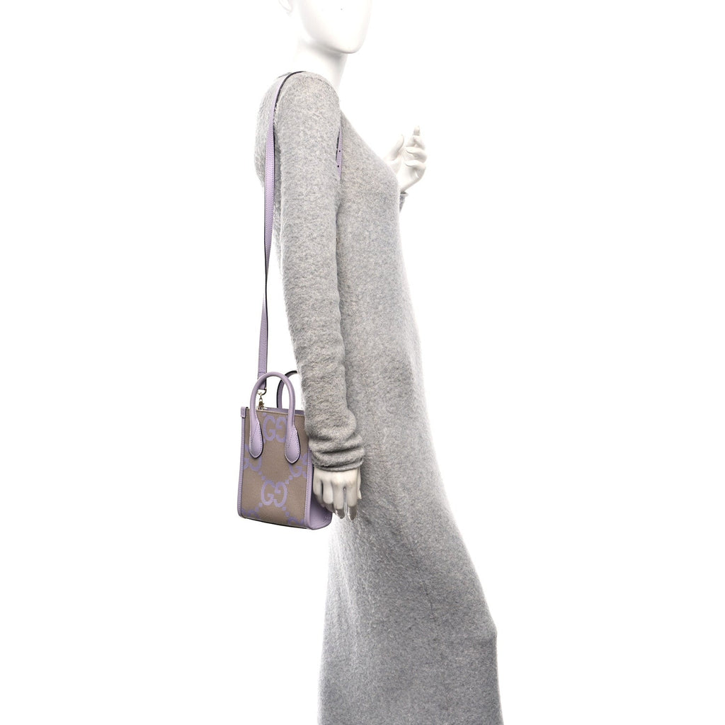Gucci Monogram Jumbo GG Textured Dollar Calfskin Mini Tote Bag Beige Lapis