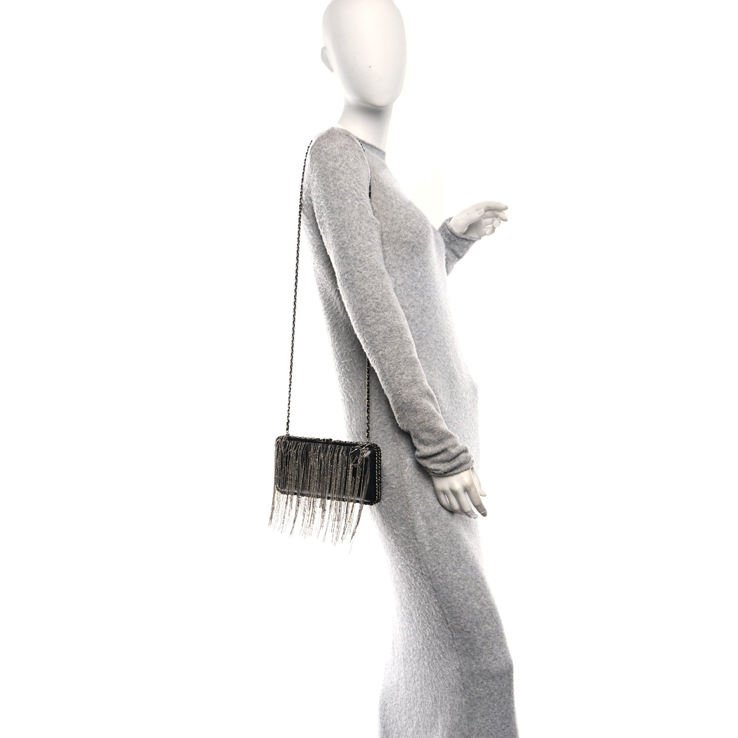 Chanel Lambskin Chain Fringe Clutch With Chain  Black