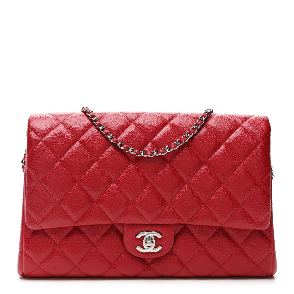 Chanel Iridescent Caviar Quilted Clutch With Chain Flap Red