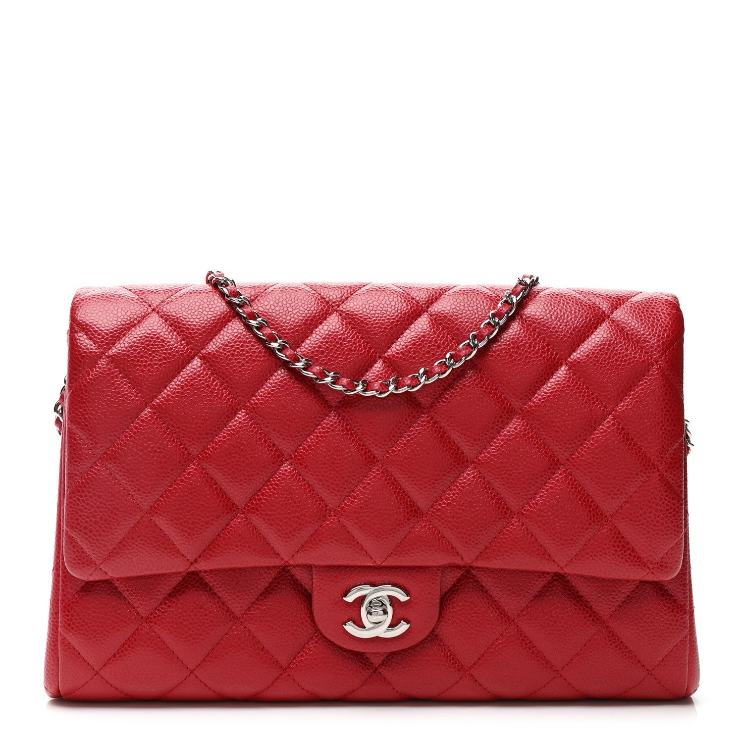 Chanel Iridescent Caviar Quilted Clutch With Chain Flap Red