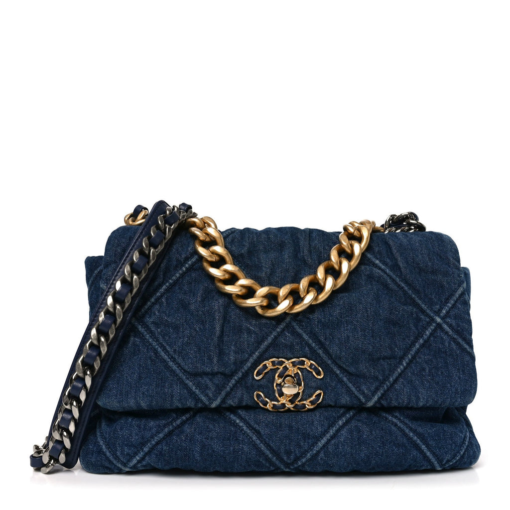 Chanel Denim Quilted Large Chanel 19 Flap Blue