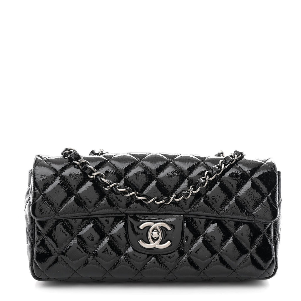 Chanel Crinkled Patent Quilted East West Flap Black