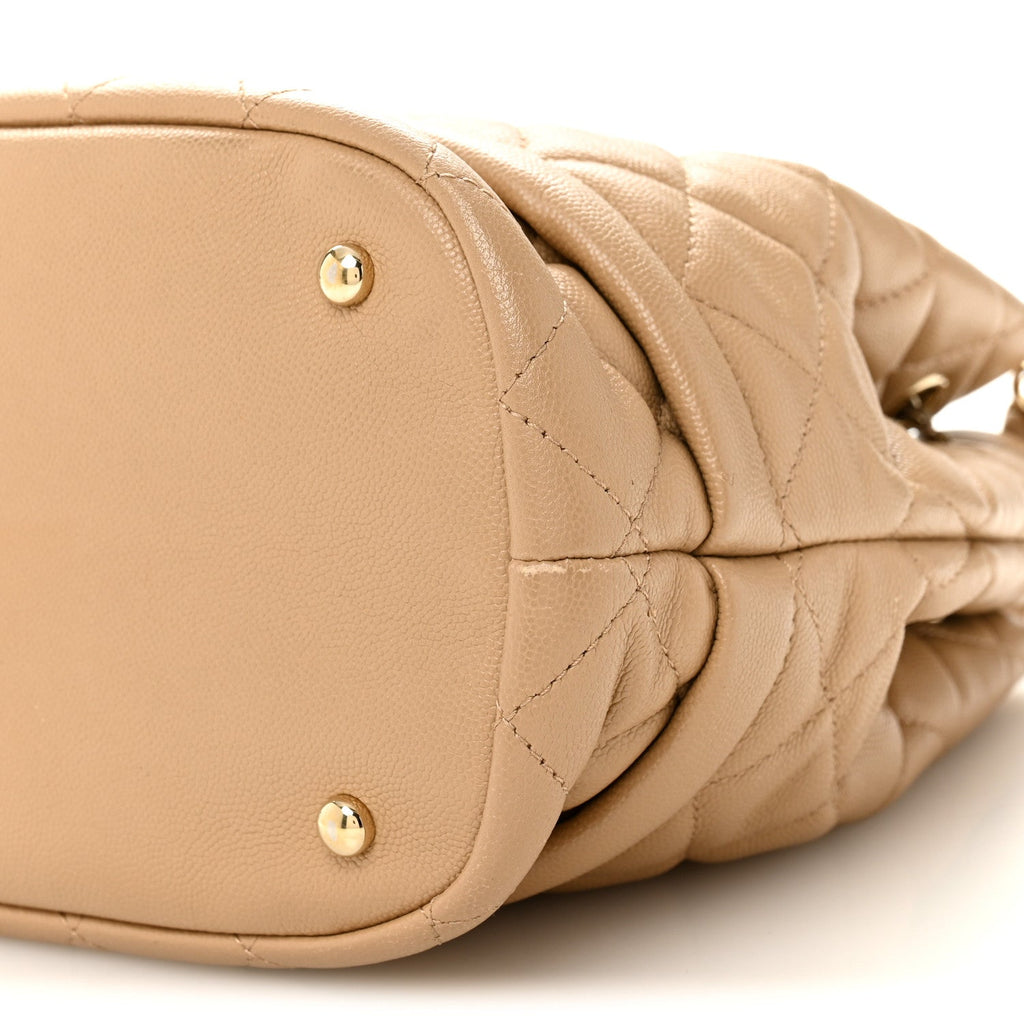 Chanel Caviar Quilted Large Rolled Up Bucket Drawstring Bag Beige