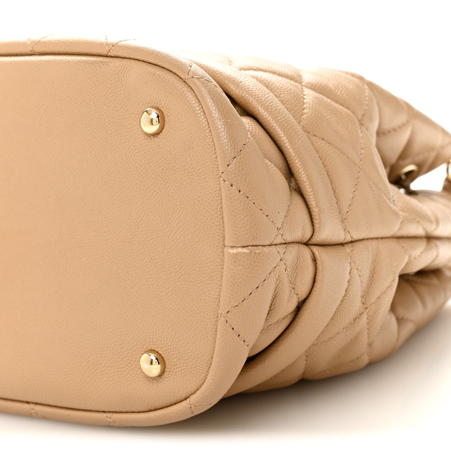 Chanel Caviar Quilted Large Rolled Up Bucket Drawstring Bag Beige