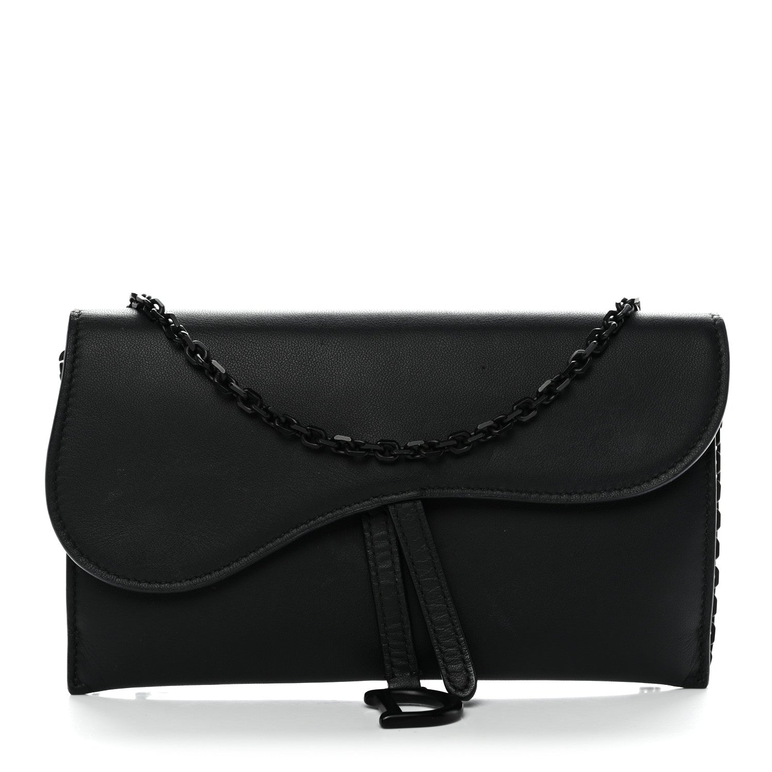 Christian Dior Ultra Matte Calfskin Saddle Chain Wallet Pouch Black