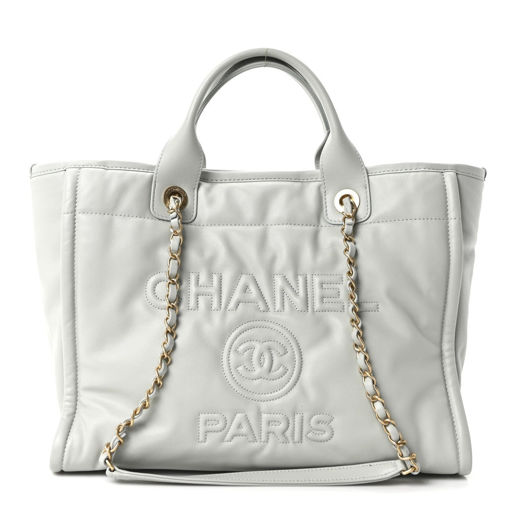 Chanel Calfskin Small Deauville Tote Light Grey