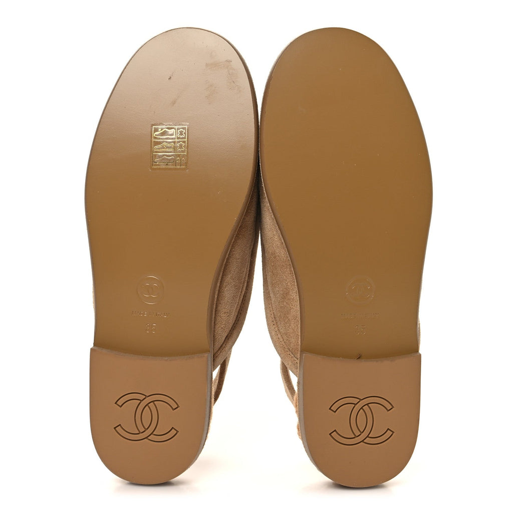 Chanel Suede Calfskin CC Slingback Loafers 35 Dark Beige