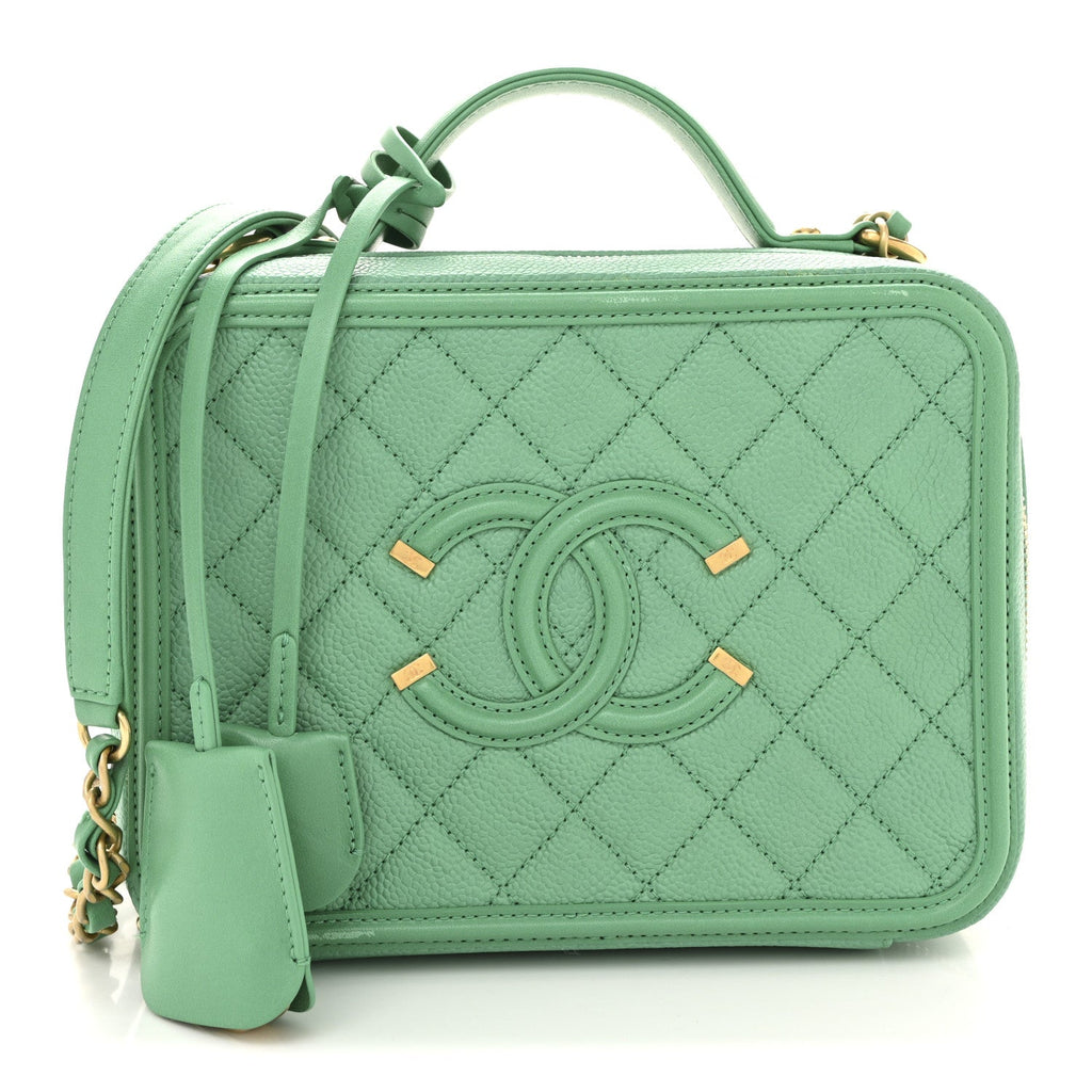 Chanel Caviar Quilted Medium CC Filigree Vanity Case Green