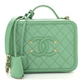 Chanel Caviar Quilted Medium CC Filigree Vanity Case Green