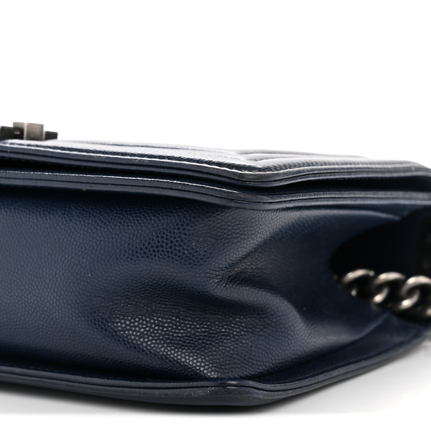 Chanel Caviar Chevron Quilted Medium Boy Flap Navy