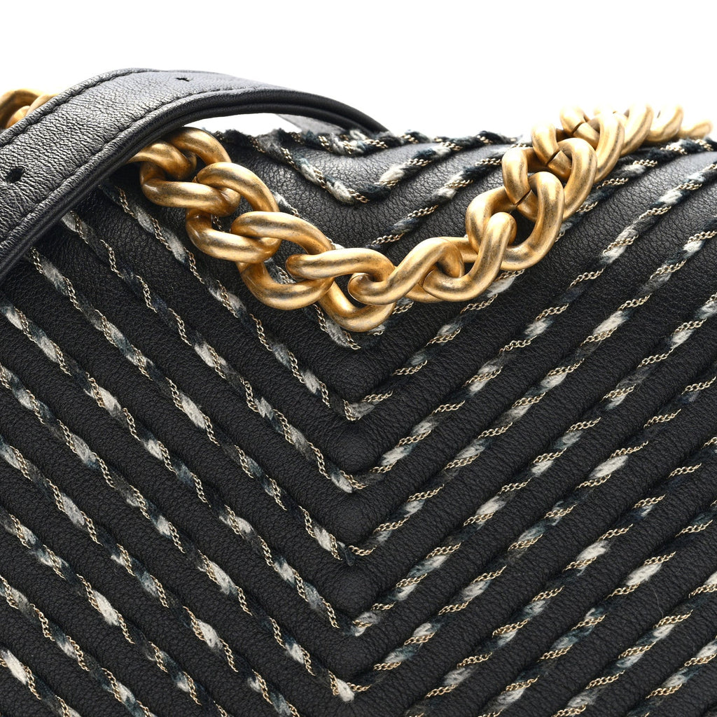 Chanel Calfskin Chevron Embroidered Boy By The Sea Flap Waist Belt Bag Black