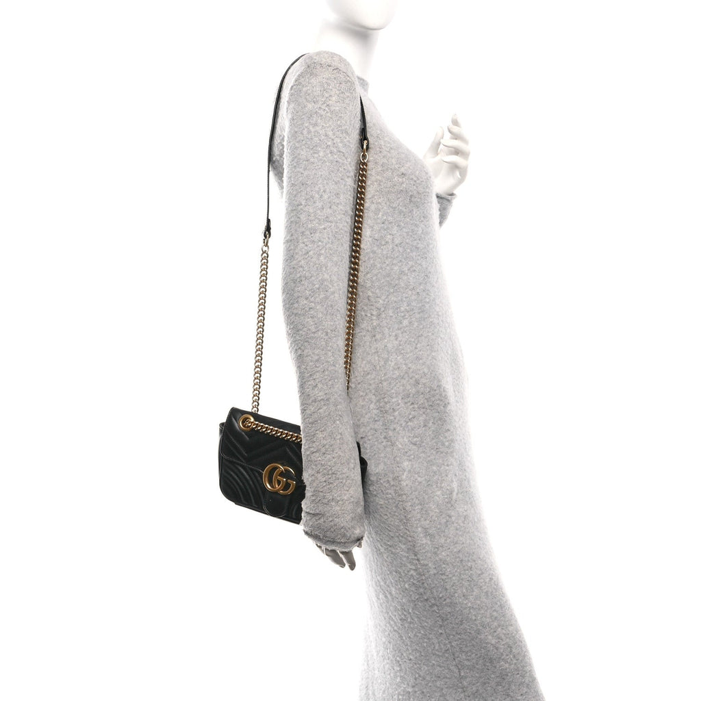 Gucci Calfskin Matelasse Mini GG Marmont Shoulder Bag Black
