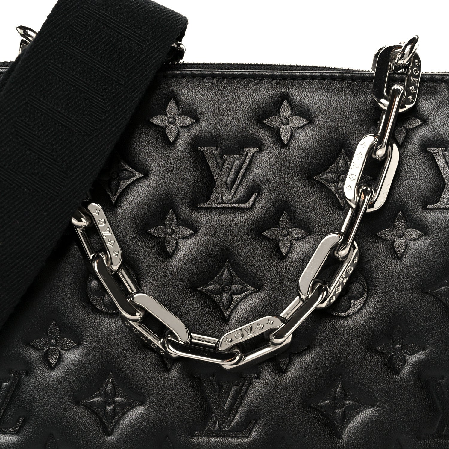 Louis Vuitton Lambskin Embossed Monogram Coussin PM Black