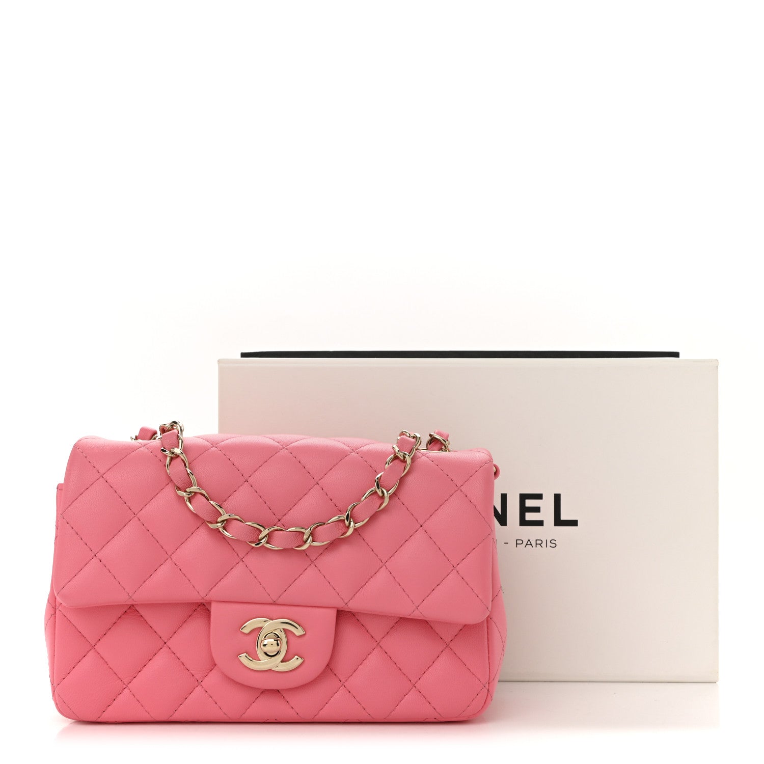 Chanel Lambskin Quilted Mini Rectangular Flap Pink