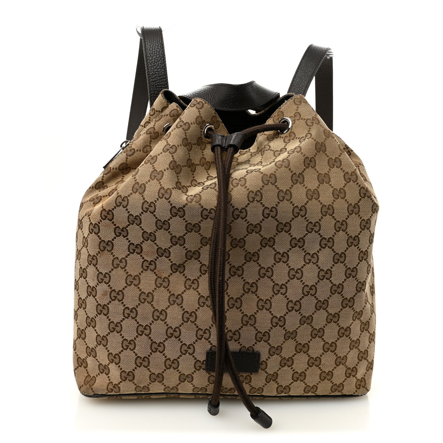 Gucci Monogram Dollar Calfskin O Drawstring Backpack Beige Ebony Testa di Moro Dark Chocolate