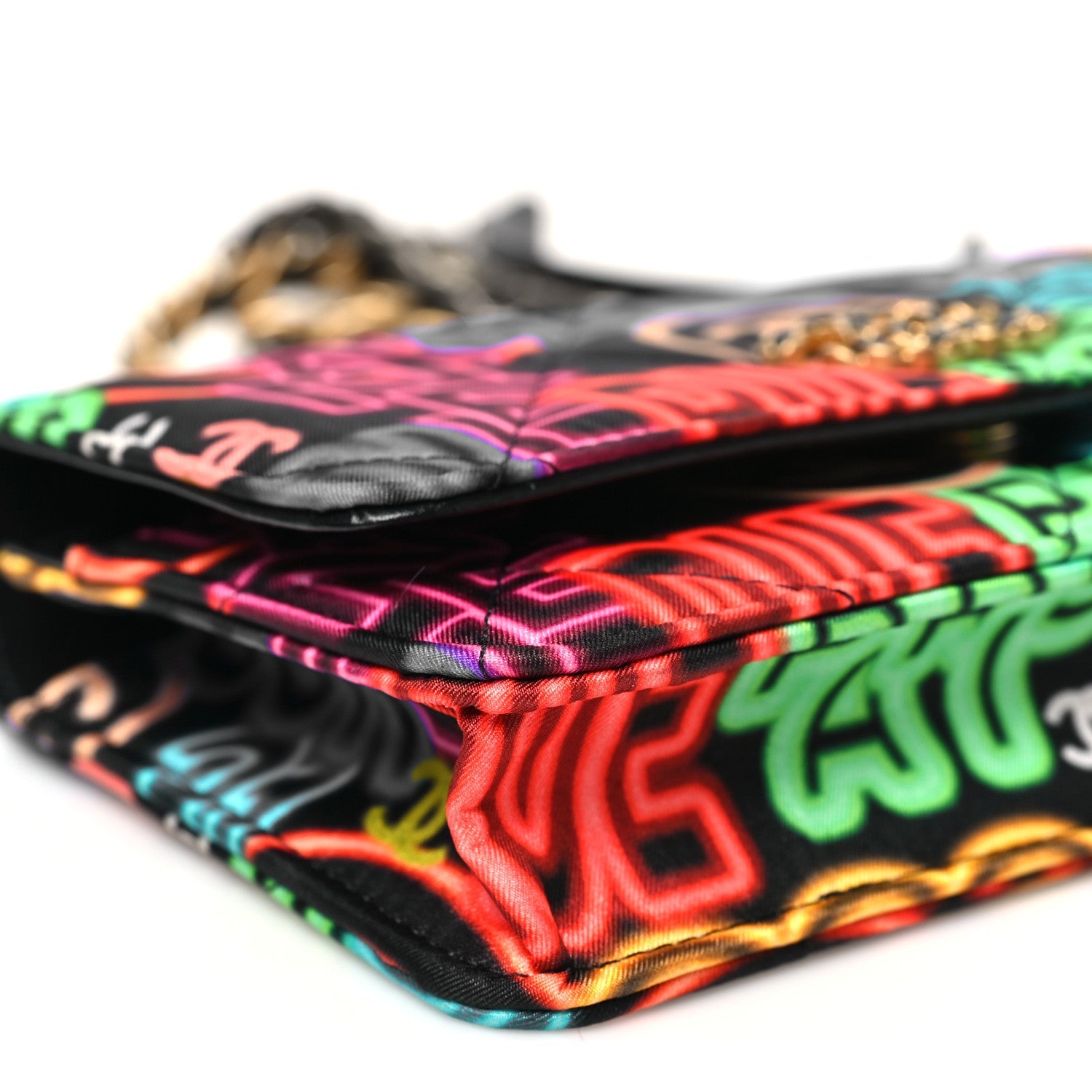Chanel Fabric Printed Chanel 19 Wallet On Chain WOC Black Multicolor
