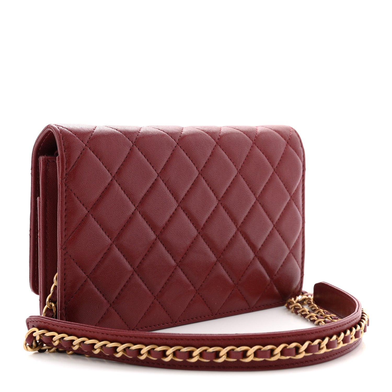Chanel Lambskin Quilted Infinity Wallet On Chain WOC Burgundy