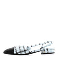 Chanel Tweed Grosgrain Cap Toe Slingback Flats 37 Blue White Black