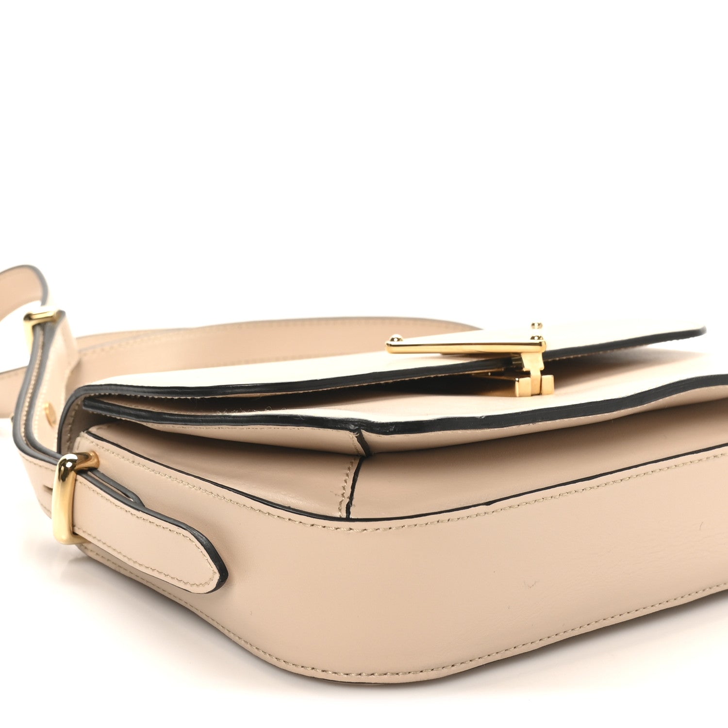 Prada Box Calfskin Triangle Embleme Flap Shoulder Bag Sabbia