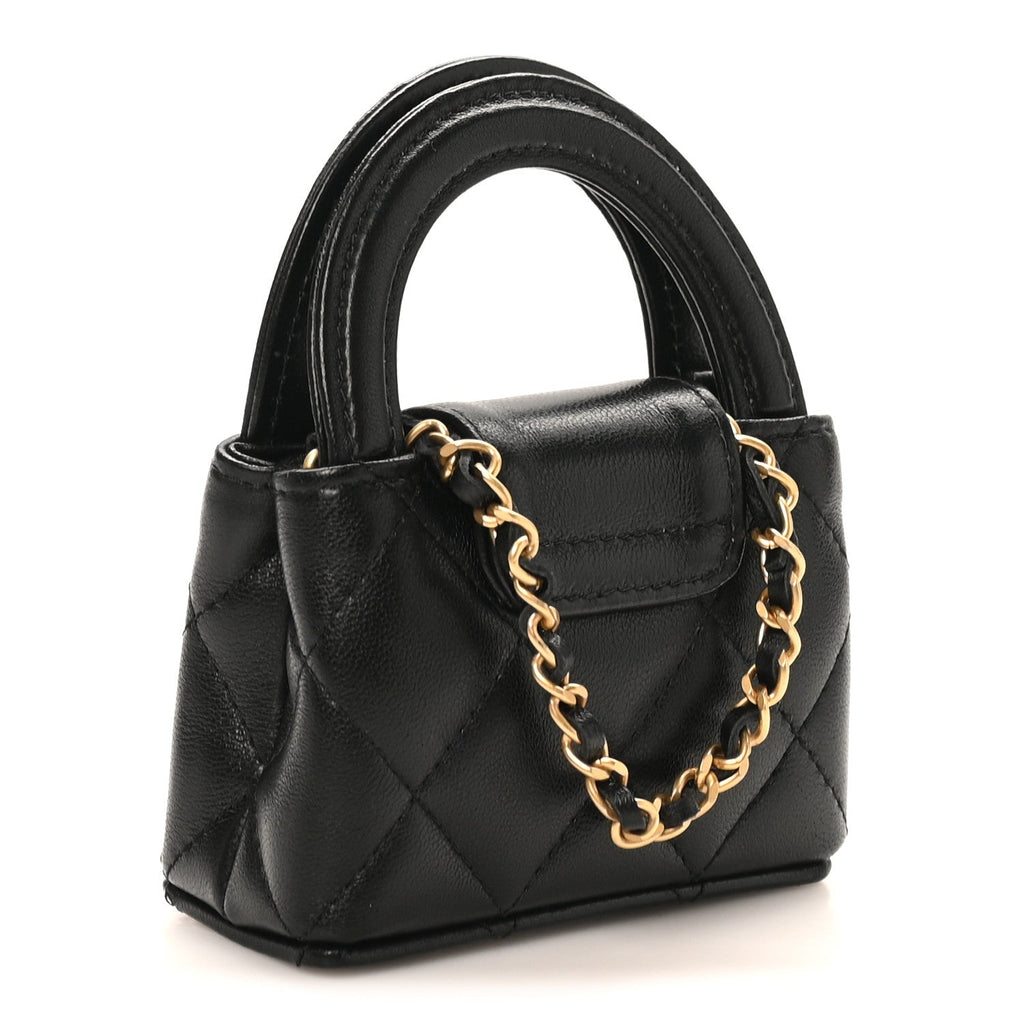 Chanel Shiny Lambskin Quilted Mini Kelly Bag Charm Black