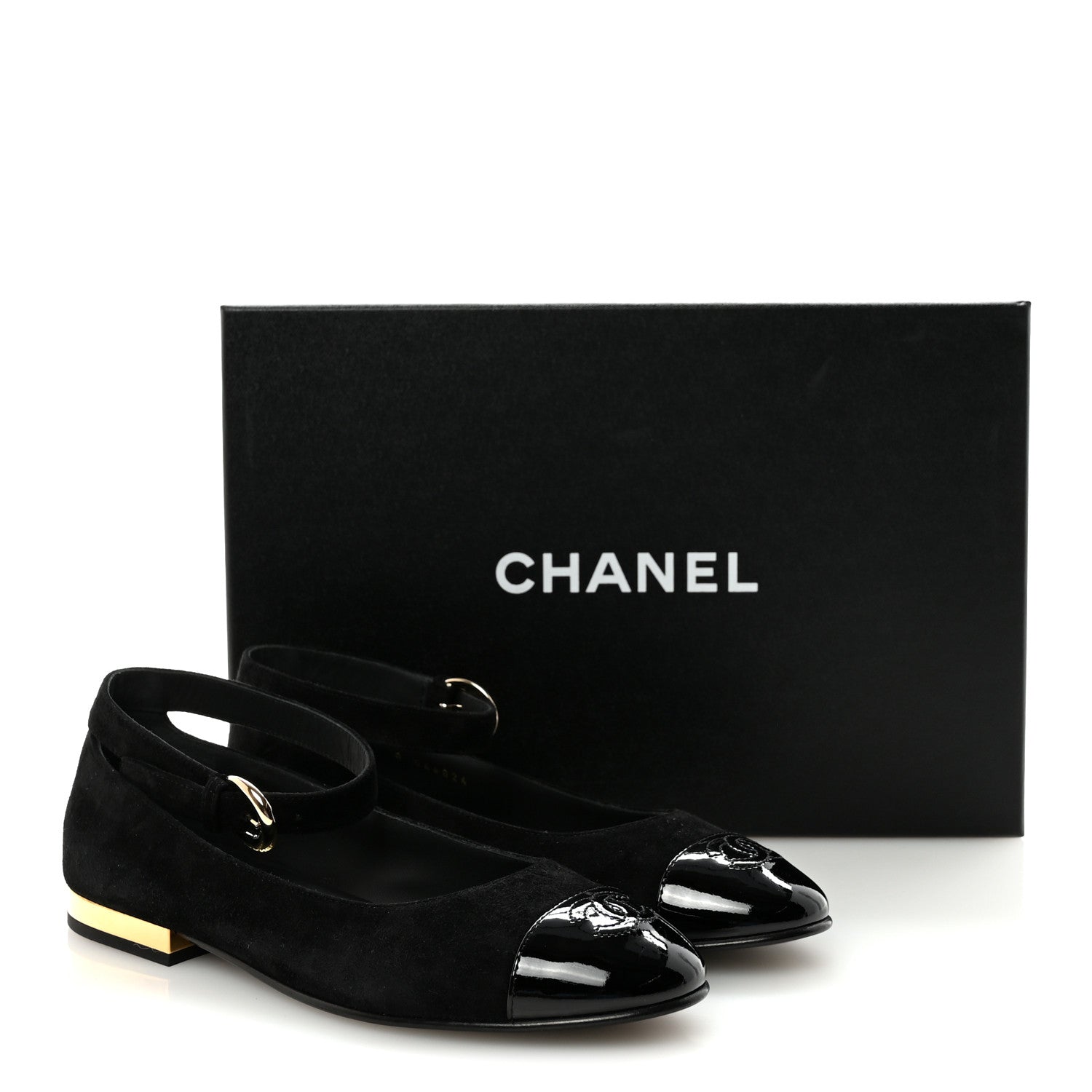 Chanel Suede Patent Cap Toe CC Mary Jane Flats 37 Black