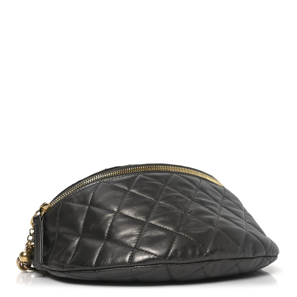 Chanel Metallic Calfskin Pearl Quilted CC Belt Bag Ruthenium