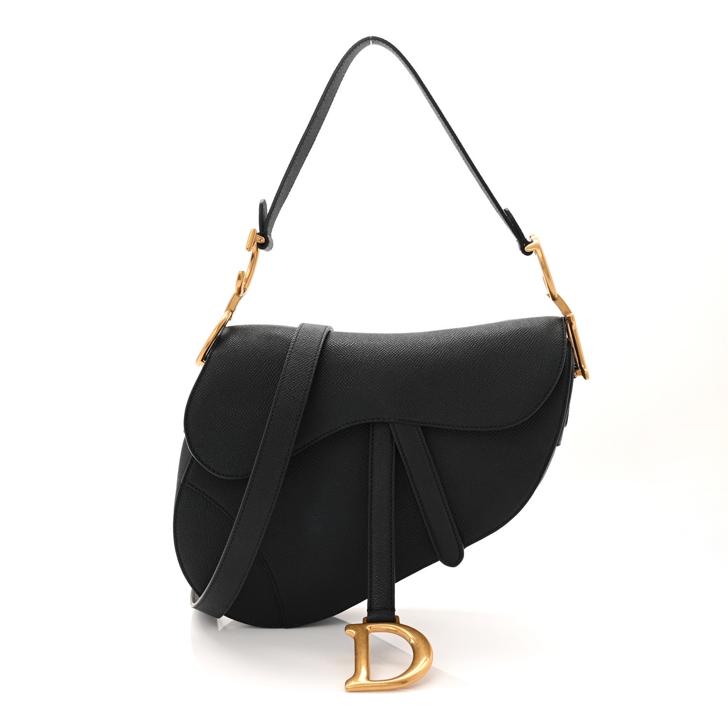 Christian Dior Grained Calfskin Saddle Bag With Strap Black