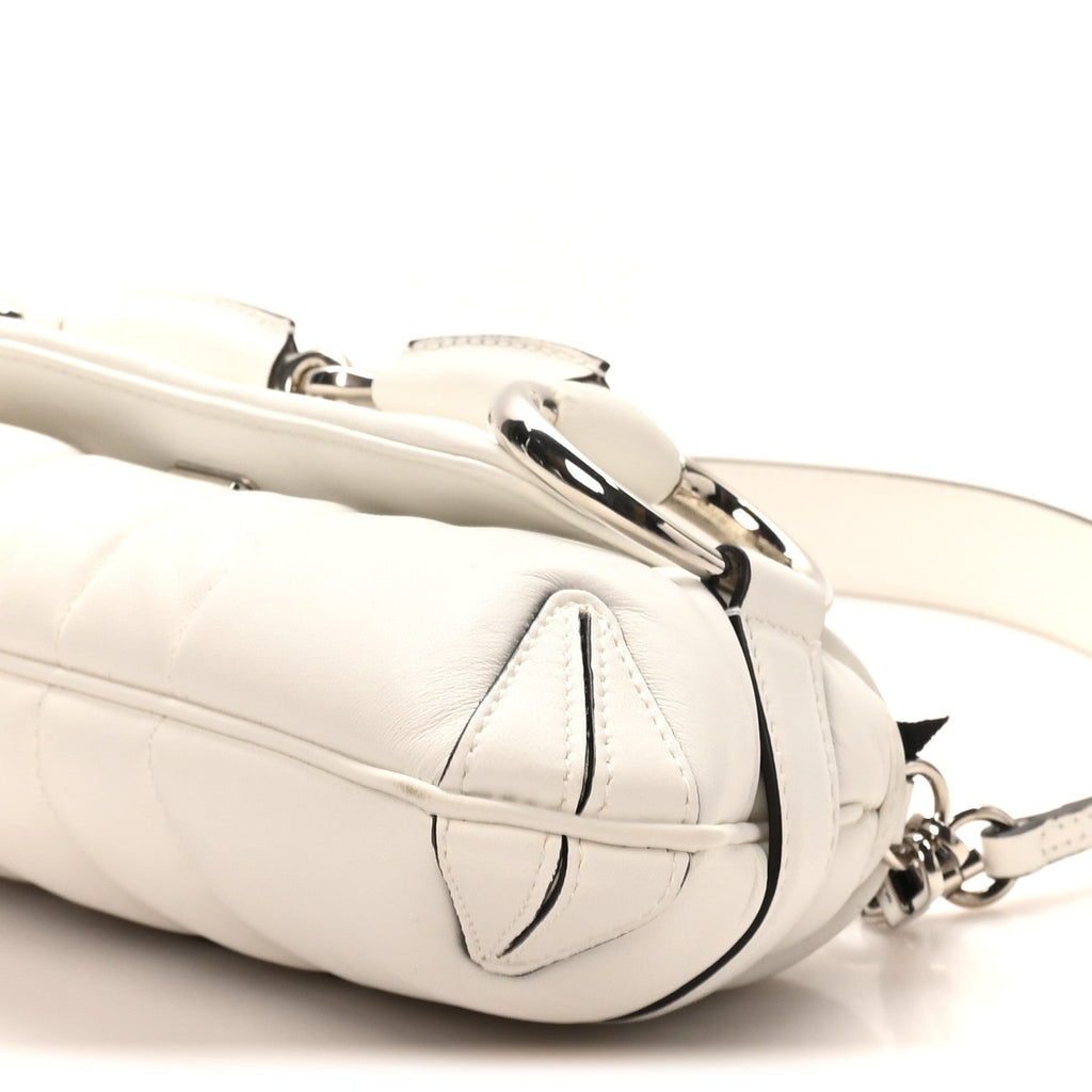 Gucci Nappa Vertical Matelasse Small Maxi Horsebit Chain Shoulder Bag Great White