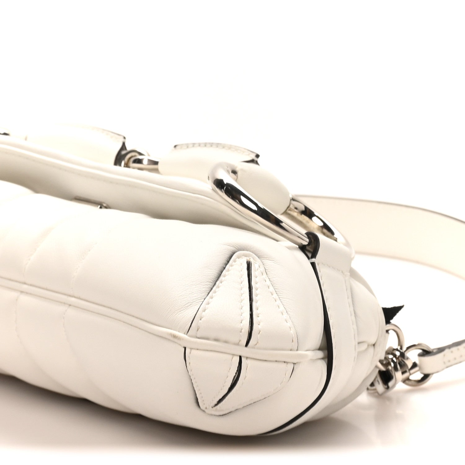Gucci Nappa Vertical Matelasse Small Maxi Horsebit Chain Shoulder Bag Great White