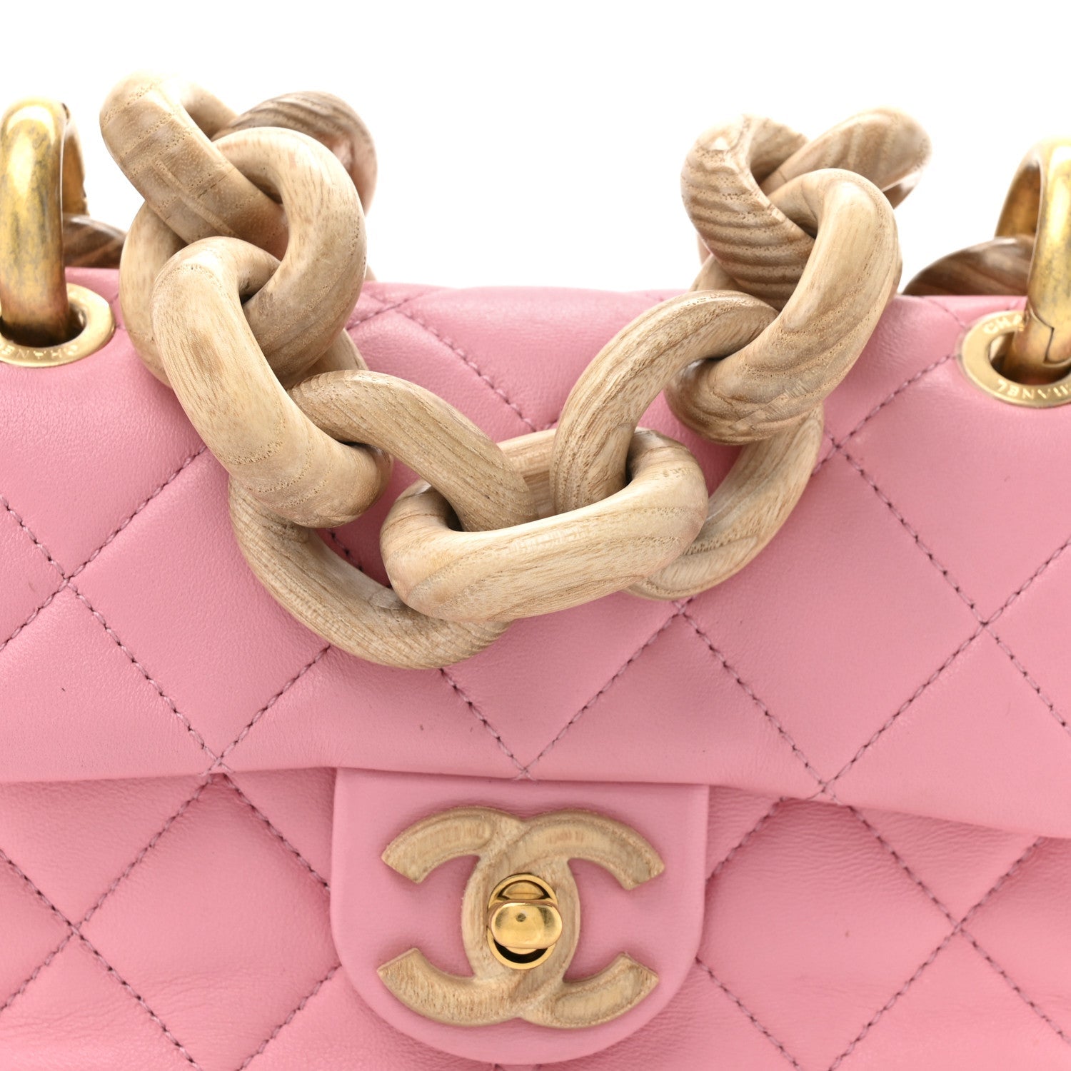 Chanel Lambskin Wenge Quilted Mini Fashion Wood Square Flap Pink