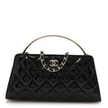 Chanel Patent Calfskin Quilted Pearl Clutch With Chain Black