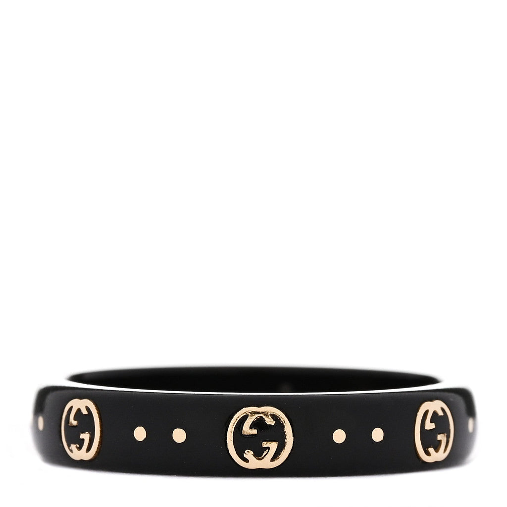 Gucci 18K Yellow Gold Synthetic Corundum Icon Ring 59 8.75 Black