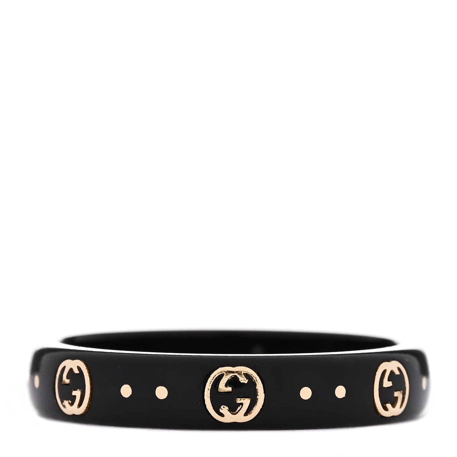 Gucci 18K Yellow Gold Synthetic Corundum Icon Ring 59 8.75 Black