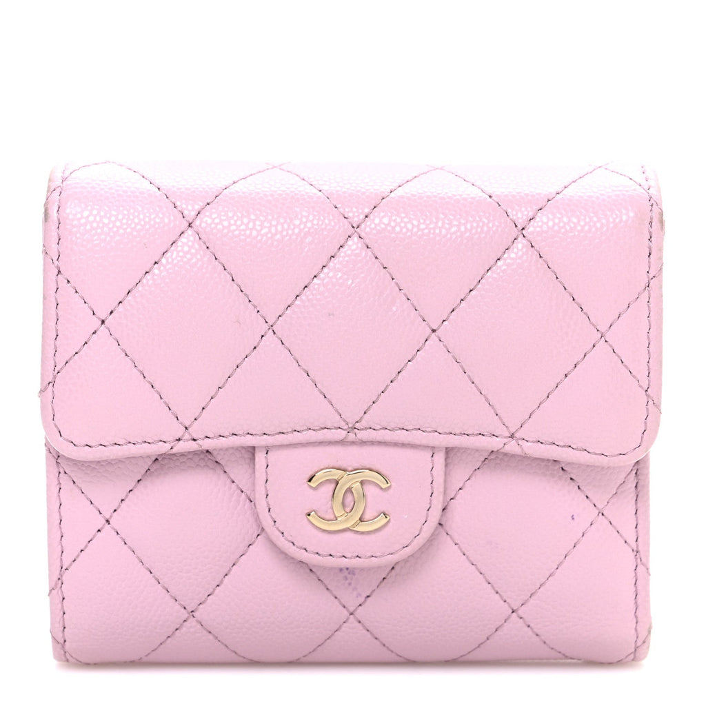 Caviar Quilted Compact Flap Wallet Light Pink