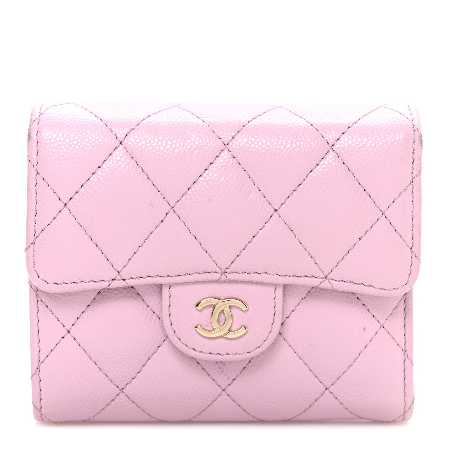 Caviar Quilted Compact Flap Wallet Light Pink