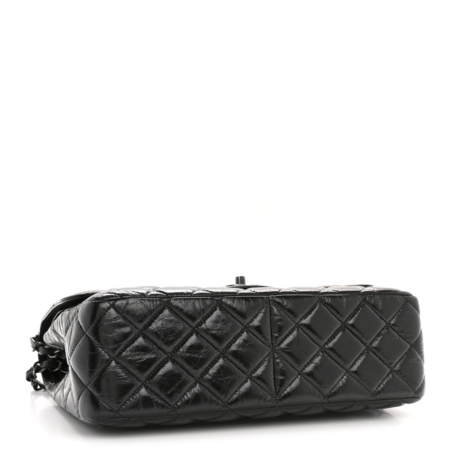 Chanel Shiny Crumpled Calfskin Quilted Jumbo Double Flap So Black