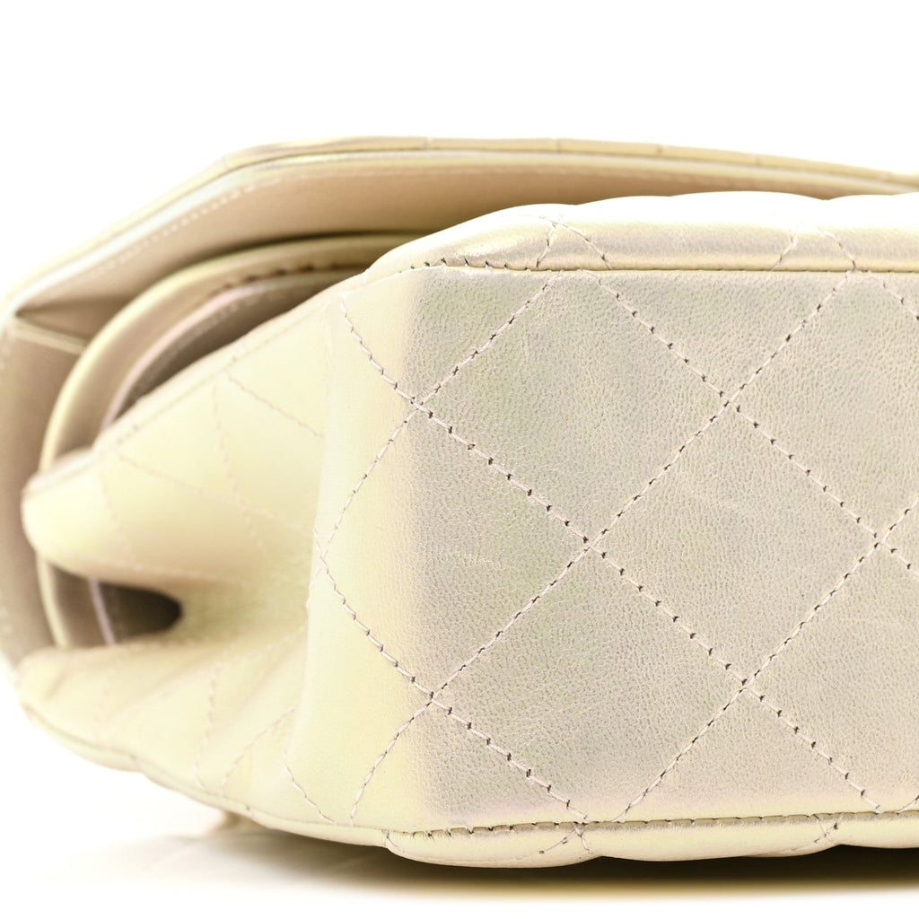 Chanel Iridescent Lambskin Quilted Medium Double Flap Ivory