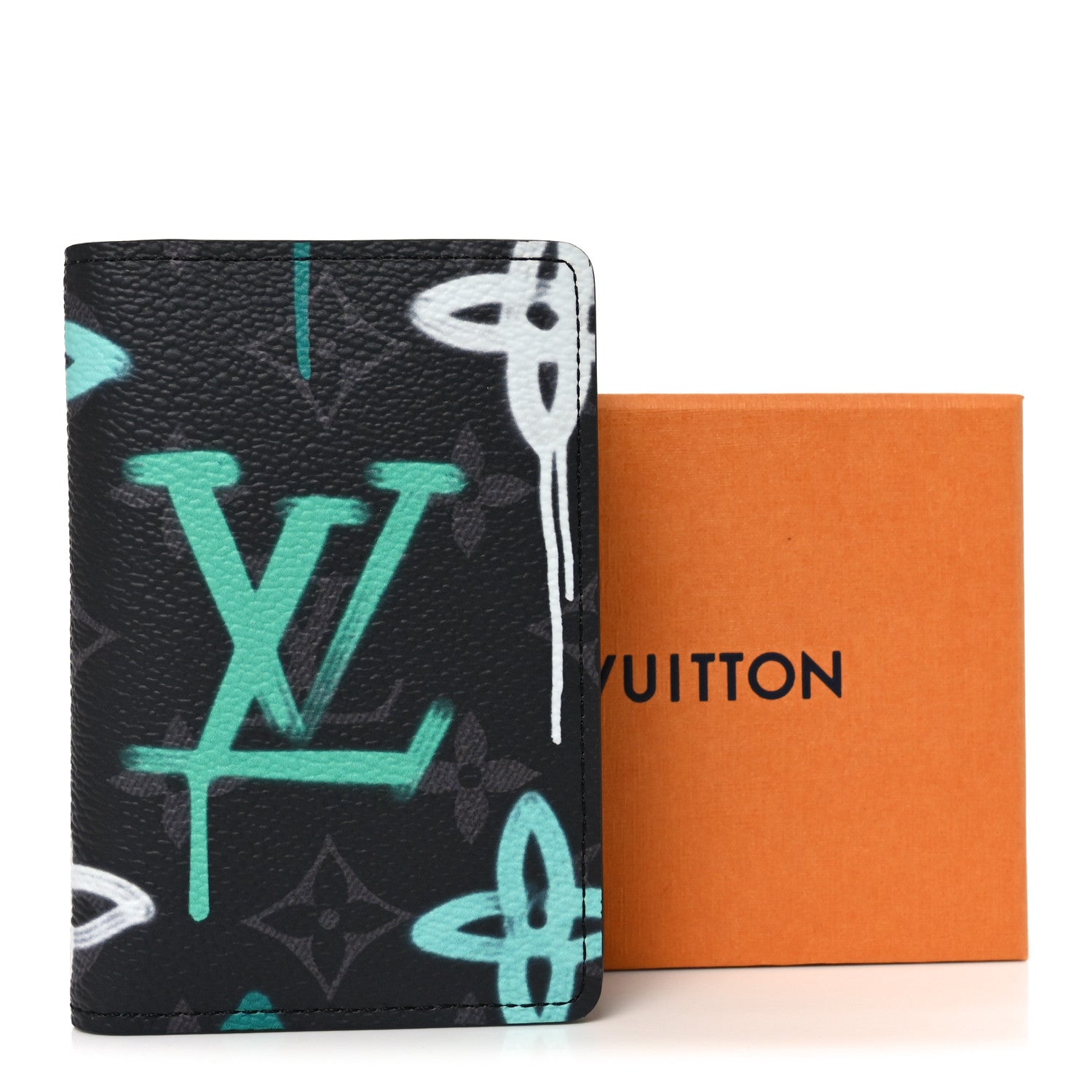 Louis Vuitton Monogram Eclipse LV Graffiti Pocket Organizer Green Lights