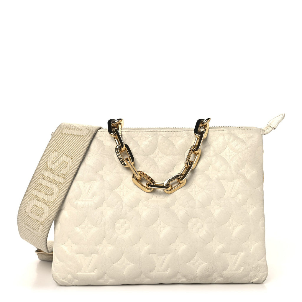 Louis Vuitton Lambskin Embossed Monogram Coussin PM Beige Cream