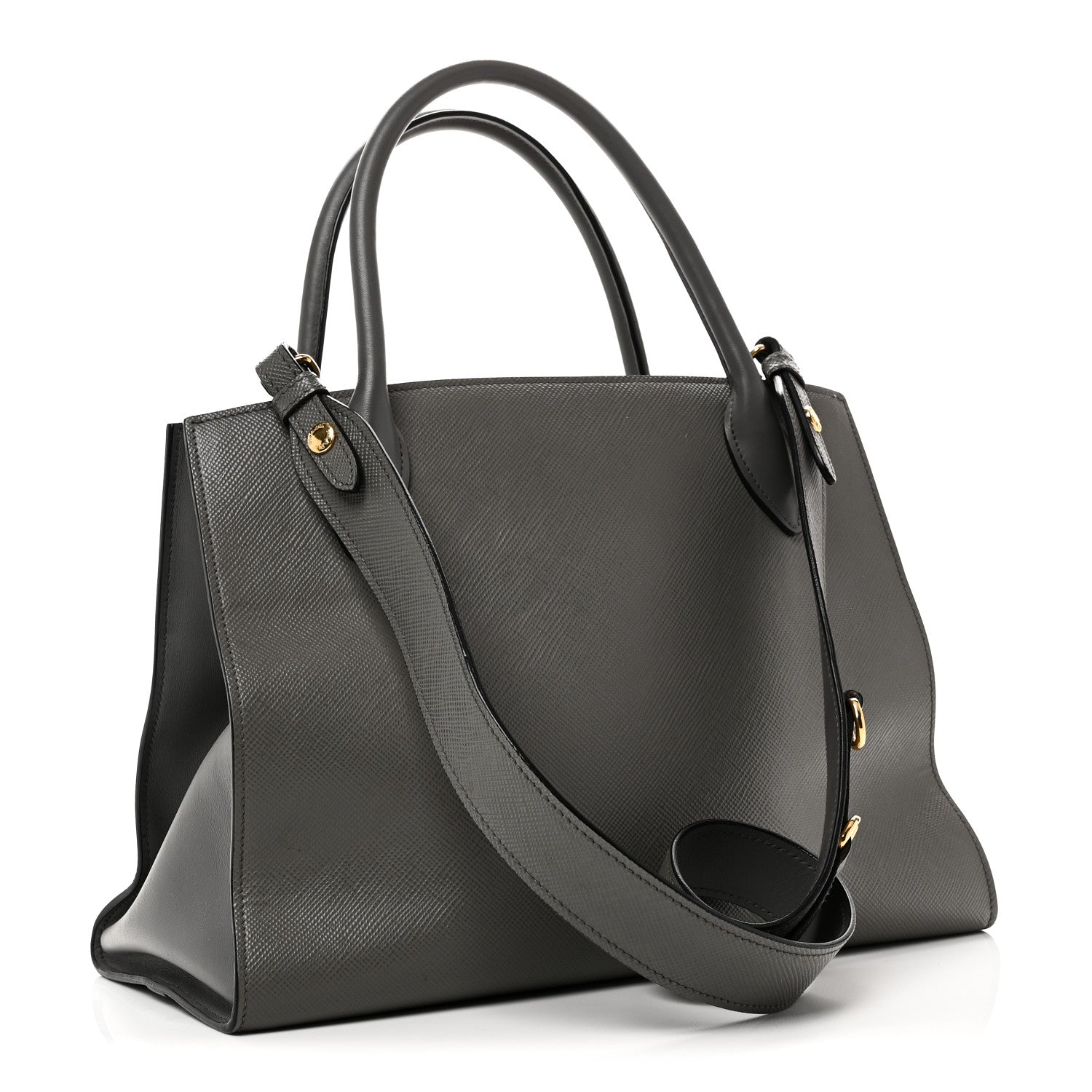 Prada Saffiano Cuir Calfskin Medium Monochrome Top Handle Tote Ardesia