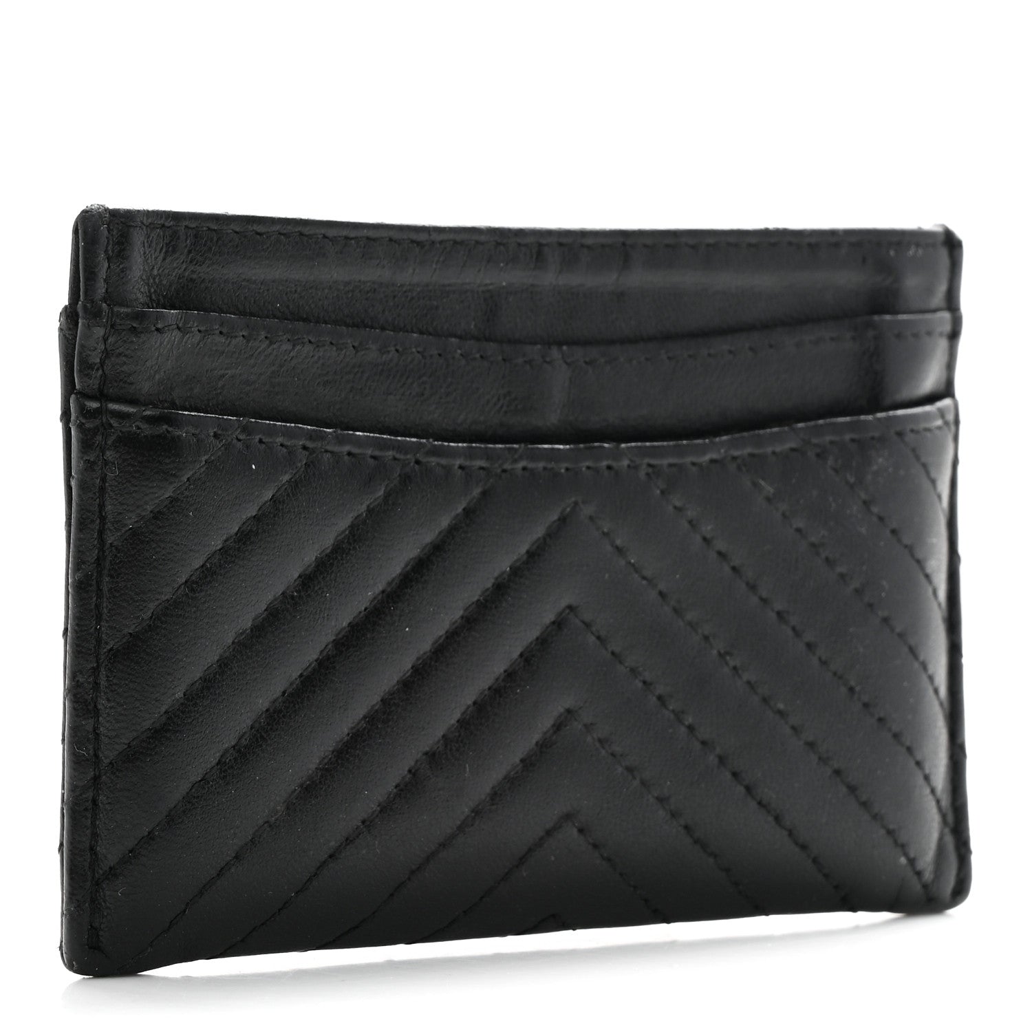 Lambskin Chevron Quilted Card Holder Black