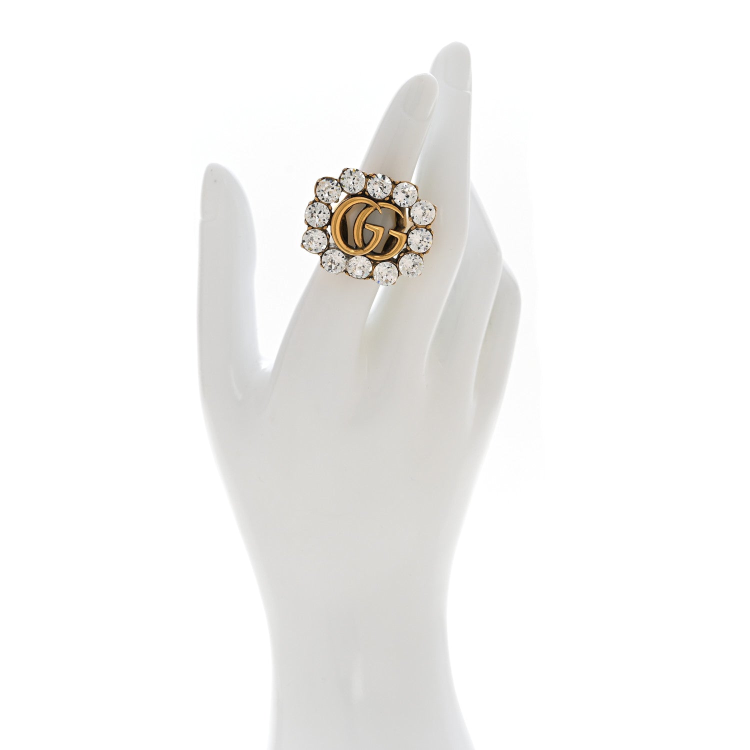 Gucci Metal Crystal Double G Ring XS Aged Gold