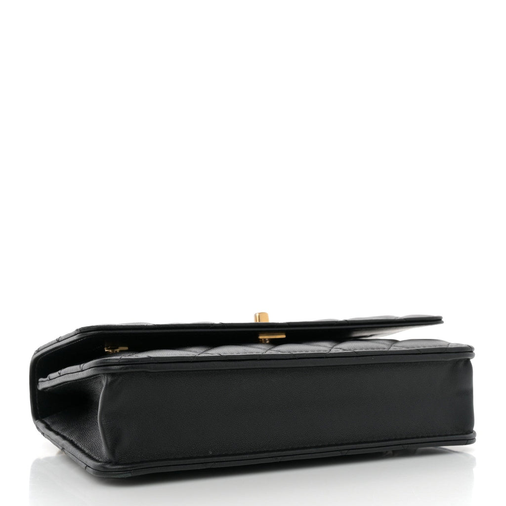 Chanel Lambskin Quilted Sweet Camellia Wallet On Chain WOC Black