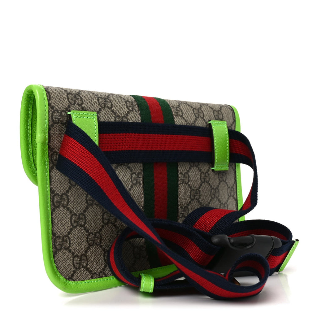 Gucci GG Supreme Monogram Web Small Ophidia Belt Bag Beige Ebony Electric Green