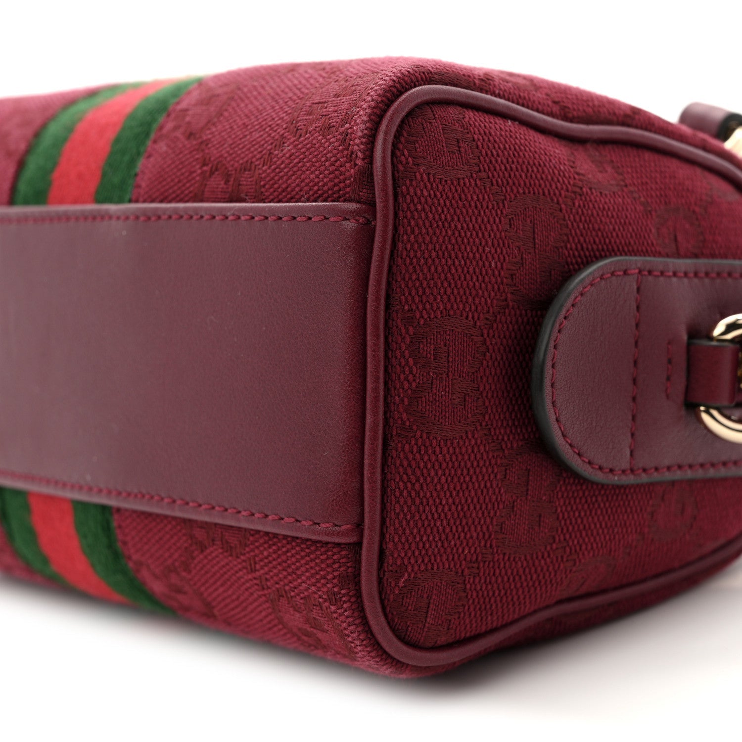 Gucci GG Supreme Monogram Textured Dollar Calfskin Web Super Mini Ophidia Top Handle Bowler Bag Rosso Ancora